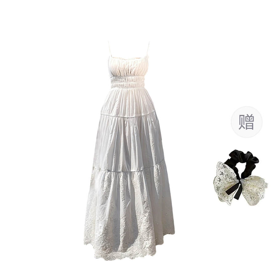 CPAURA Slip Dresses Women's White Comes With Hair Tie Moderate Long