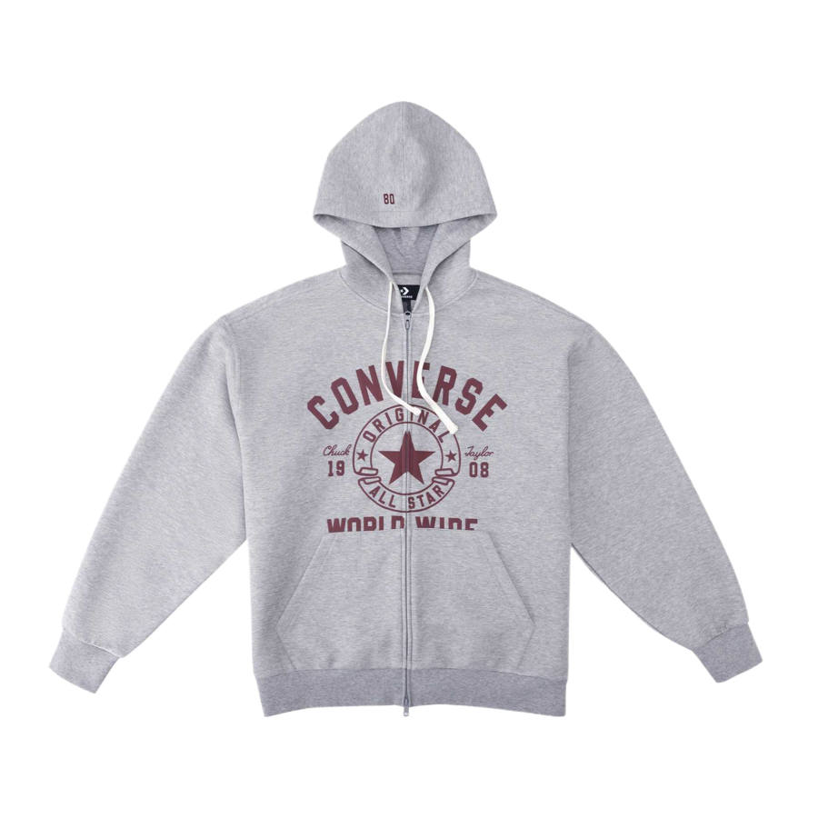 Converse Sweatshirts Unisex Vintage Gray Title Hooded Moderate Cardigan