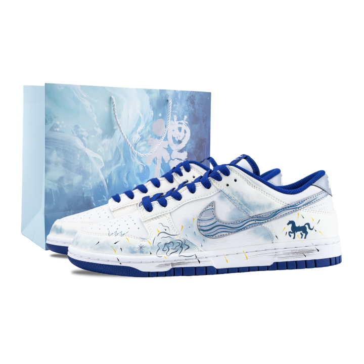 Nike Nike Dunk Cloud Wave Star Steed Abrasion Resistant Low top Skateboard Shoes Men's White Blue