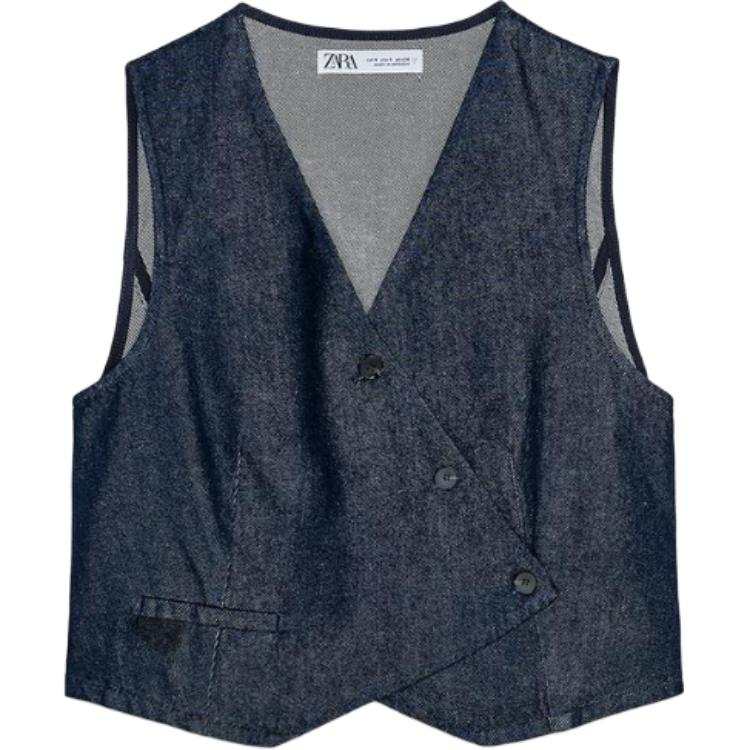 ZARA Vests Women's Dark Indigo V Neck Moderate Other