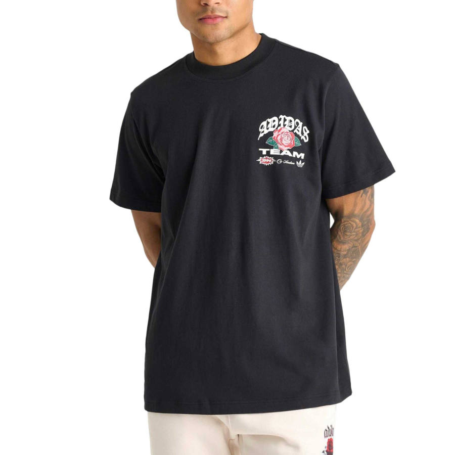 Adidas Originals T Shirts Men's Black/Black/Iron Gray/White Crew Neck Moderate Straight Fit