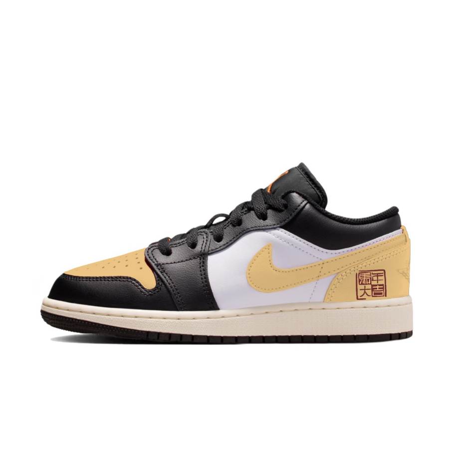 Jordan Jordan Air Jordan 1 Ink Horse Gold Journey Slip Resistant Abrasion Resistant Low top Children's Basketball Shoes