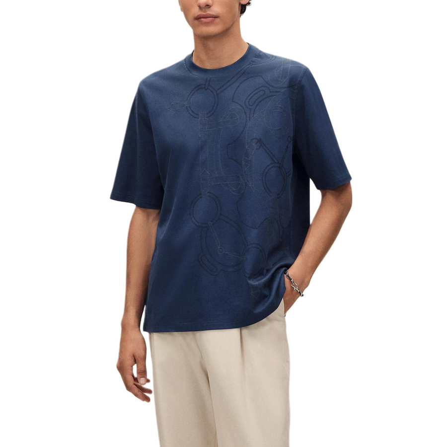 HERMES T Shirts Men's Indigo Crew Neck Moderate