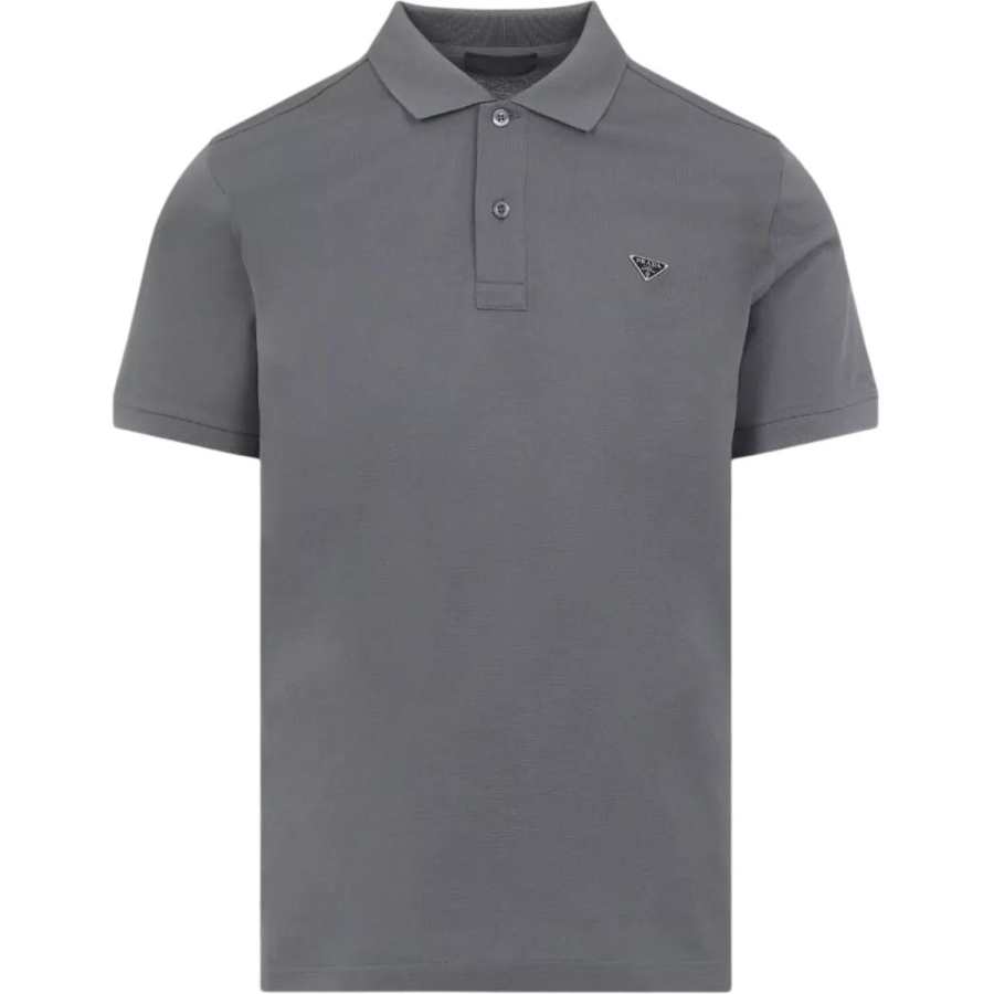 PRADA Polo Shirts Men's Gray Polo Collar Moderate Straight Fit