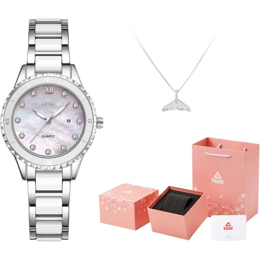 PEAK Quartz Movement Stainless Steel Watchband Watch Women's Watch Mother of Pearl Color Watch Dial