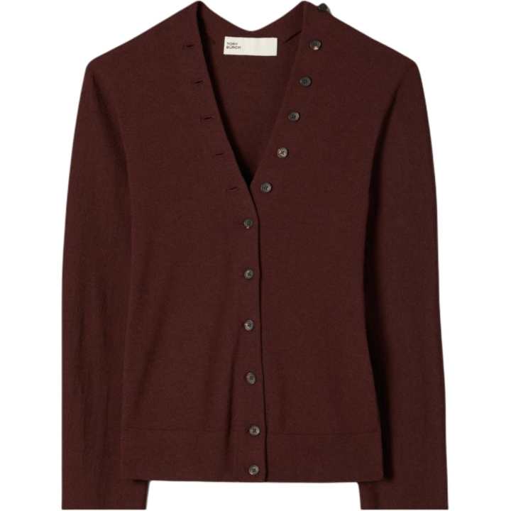 TORY BURCH TORY BURCH Sweaters Women's Dark Purple Red V Neck Moderate Cardigan