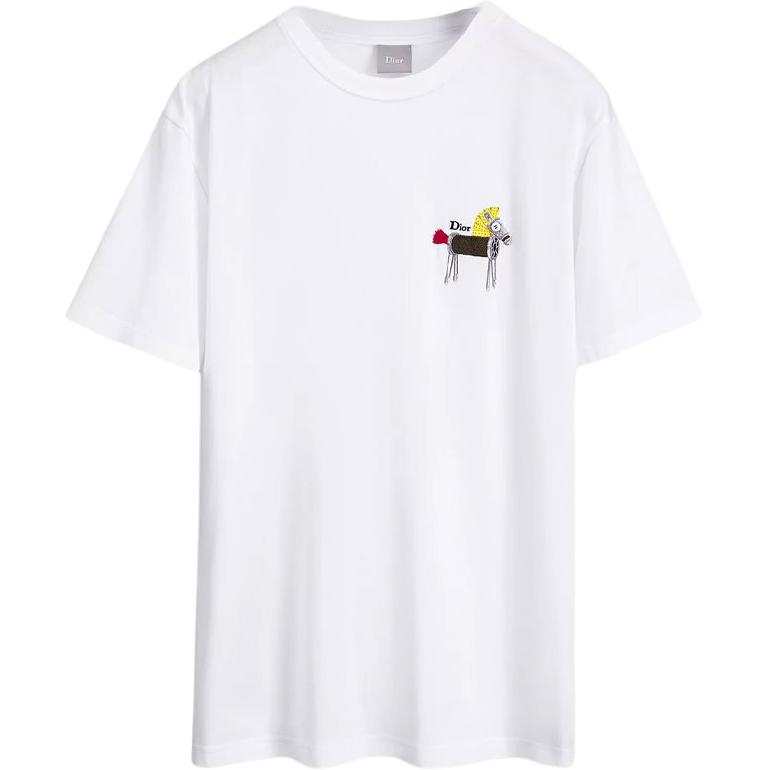 DIOR DIOR T Shirts Men's White Crew Neck Moderate Straight Fit