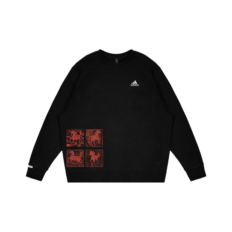 Adidas Adidas LABEL Horse Year Spring Festival Chinese Style Seal Print Galloping Horse Fleece Lined Sweatshirt Unisex