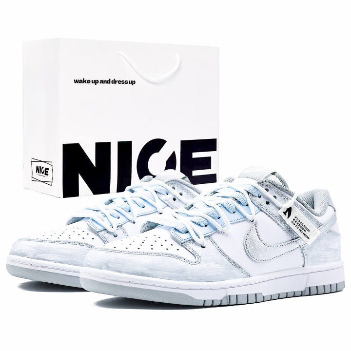 Nike Nike Dunk Cushioning Abrasion Resistant Cushioning, Wear Resistant Low top Skateboard Shoes Unisex Mist Gray White