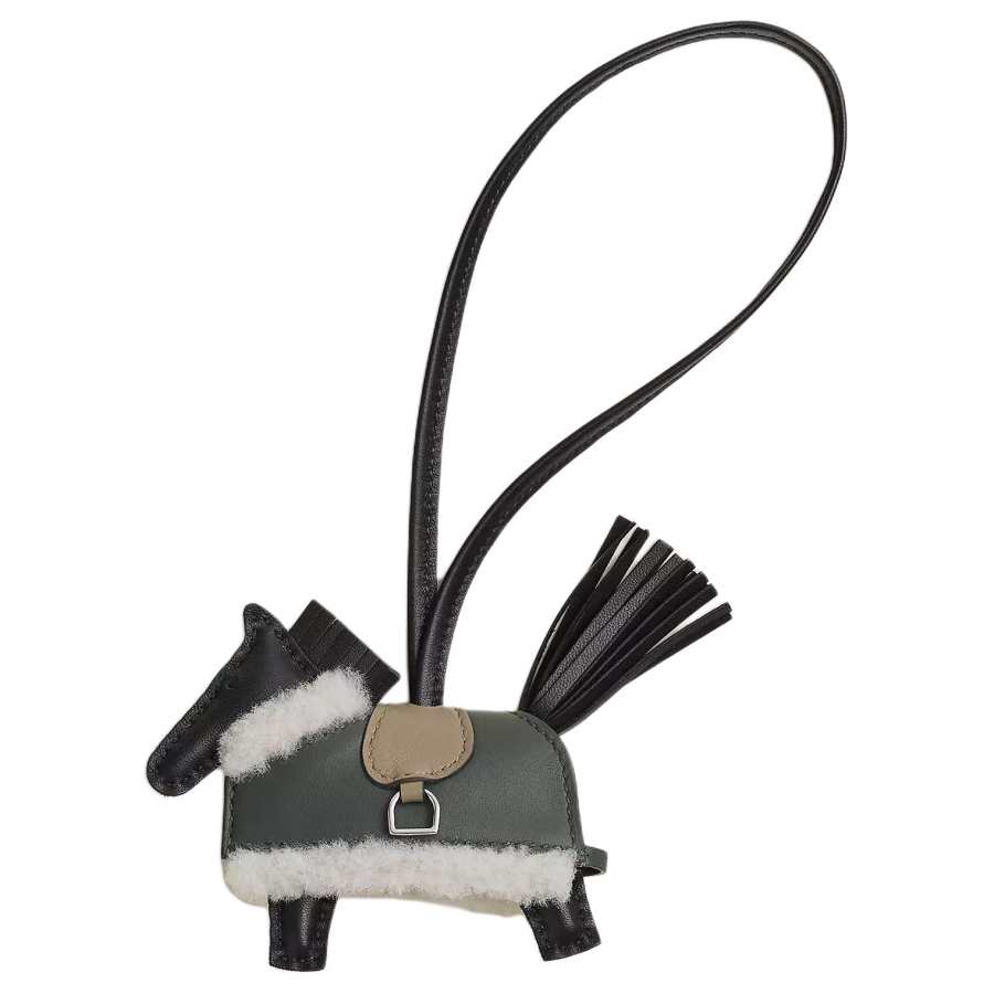 HERMES Rodeo Milo Lambskin Bag Accessory Small Women's Black & Marfa Beige & Swamp Green & Light Beige