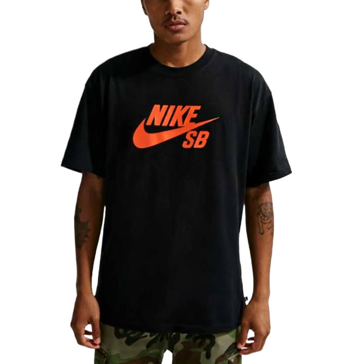 Nike Nike SB T Shirts Men's Black/Safety Orange Crew Neck Moderate