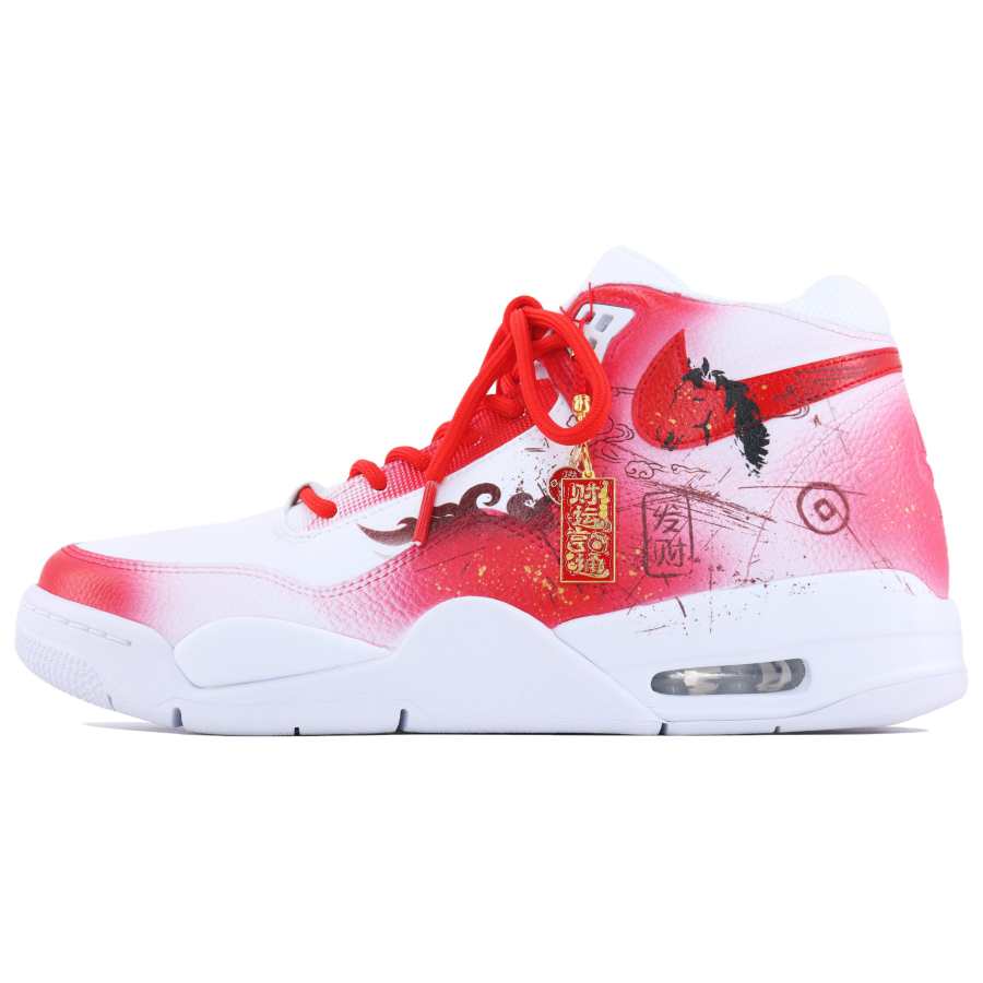 Nike Nike Flight Legacy Horse Luck And Prosperity Abrasion Resistant Mid top Vintage Basketball Shoes Unisex White Red