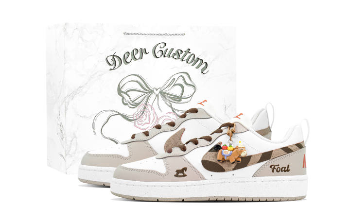 Nike Nike Court Borough 2 DEER Carousel Leather Abrasion Resistant Slip Resistant Low top Skateboard Shoes Beige Brown