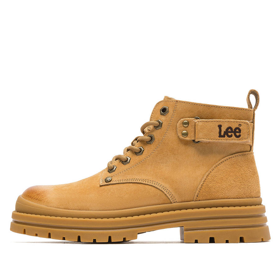 Lee Lee Yellow Boots Split Pig Leather Short Combat Boots Unisex