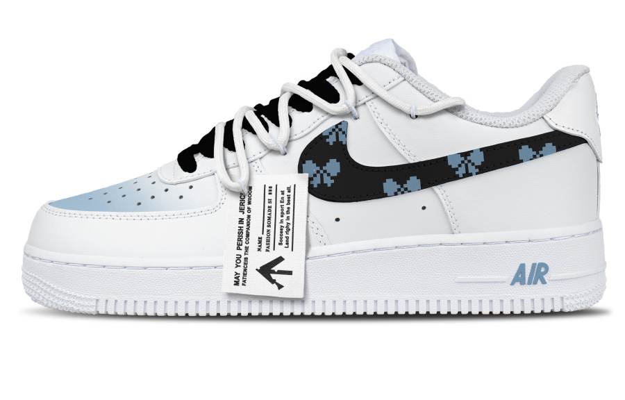 Nike Nike Air Force 1 Butterfly Pixel Leather Abrasion Resistant Low top Skateboard Shoes Men's Blue White