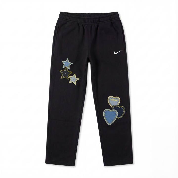 Nike Nike Extraordinary Handmade Feel Denim Patchwork Pattern Fleece Lined Casual Knitted Sweatpants Unisex