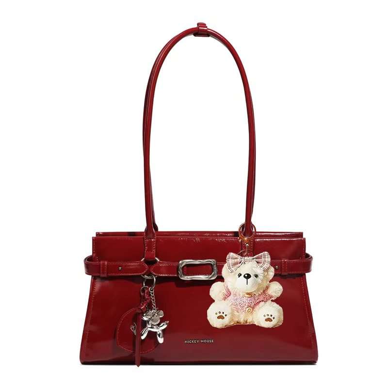 Disney Pu Baguette Shoulder Bag Women's Black/Red/Brown
