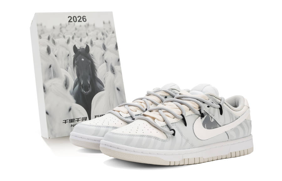 Nike Nike Dunk Leather Slip Resistant Abrasion Resistant Low top Skateboard Shoes Beige Gray Teenagers