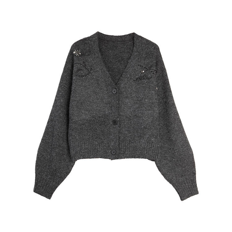 ELLE Sweaters Women's Dark Gray V Neck Moderate Cardigan