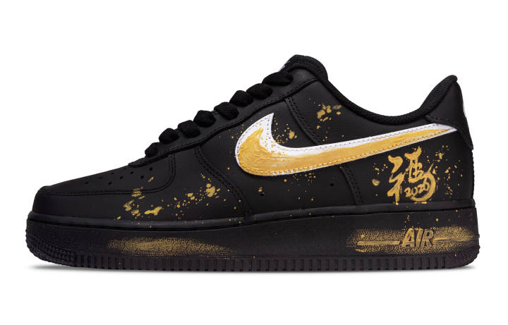 Nike Nike Air Force 1 Abrasion Resistant Low top Skateboard Shoes Unisex Black Gold