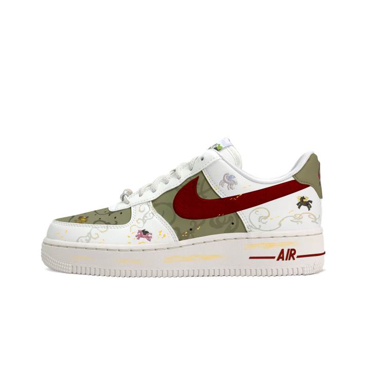 Nike Nike Air Force 1 Breathable Low top Skateboard Shoes Women's Red Green White