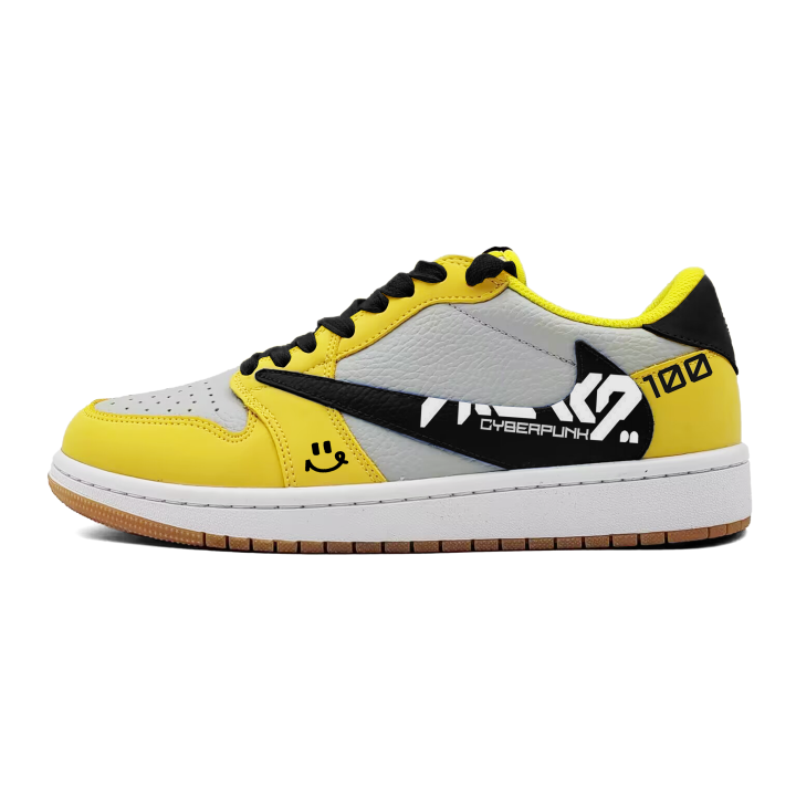 Jordan Travis Scott x Jordan Air Jordan 1 Yellow Mango Cyber Synthetic Leather, Leather Cushioning, Wear Resistant Low top