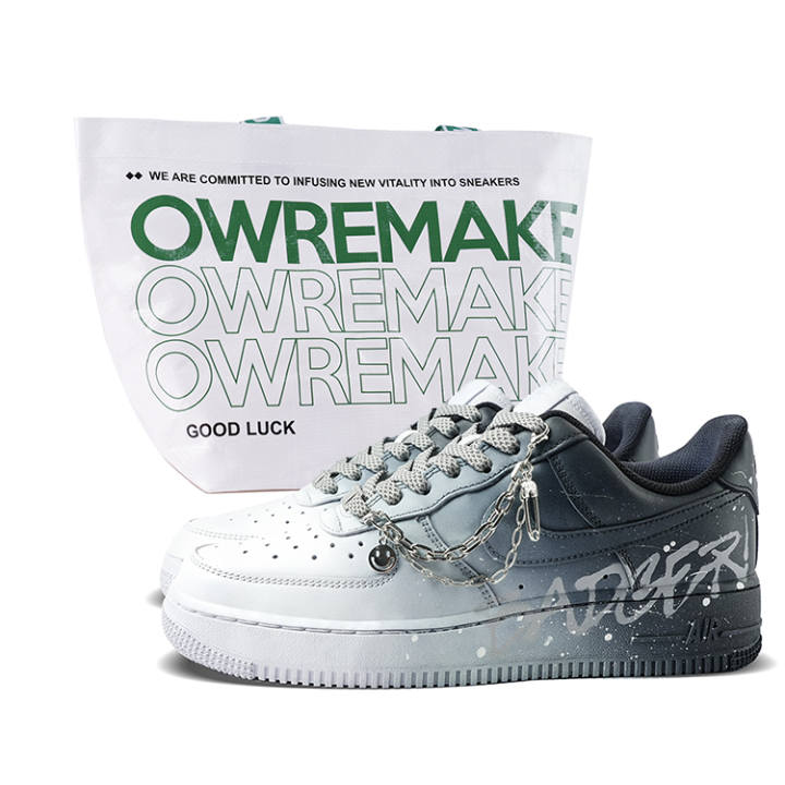 Nike Nike Air Force 1 Abrasion Resistant Abrasion Resistant Low top Skateboard Shoes Men's Gray White