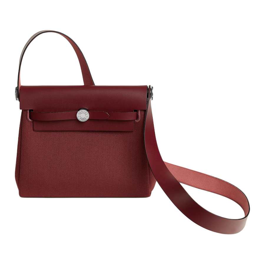 HERMES Herbag Zip Canvas With Hunter Cow Leather Shoulder Bag 20 Women's Red