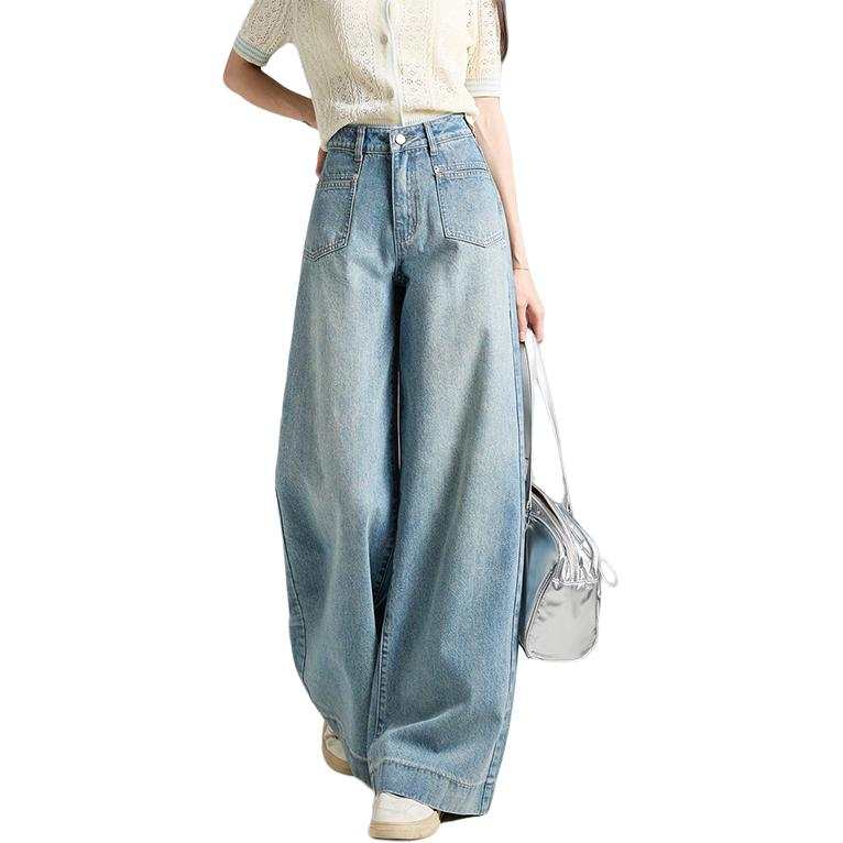 Tonlion Jeans Women's Light Denim Blue Moderate Wide Leg Pants