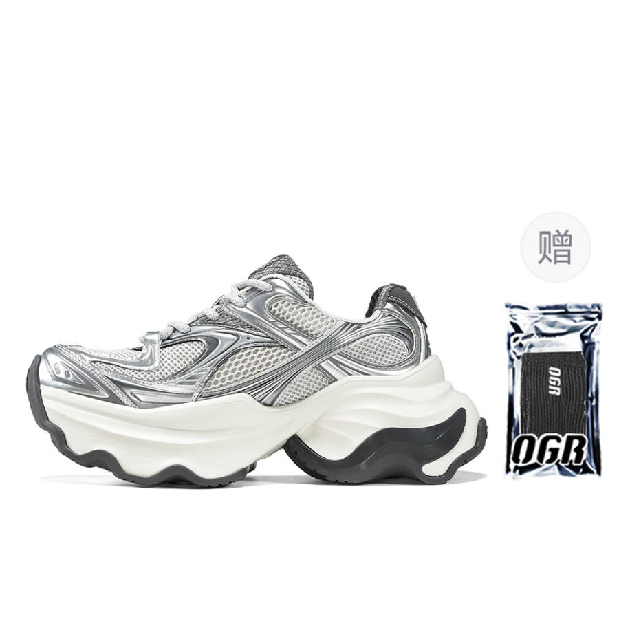 OGR Siren Moon Tide Silver Cushioning Coverage Impact Resistant Lightweight Low top Chunky Sneakers Women's