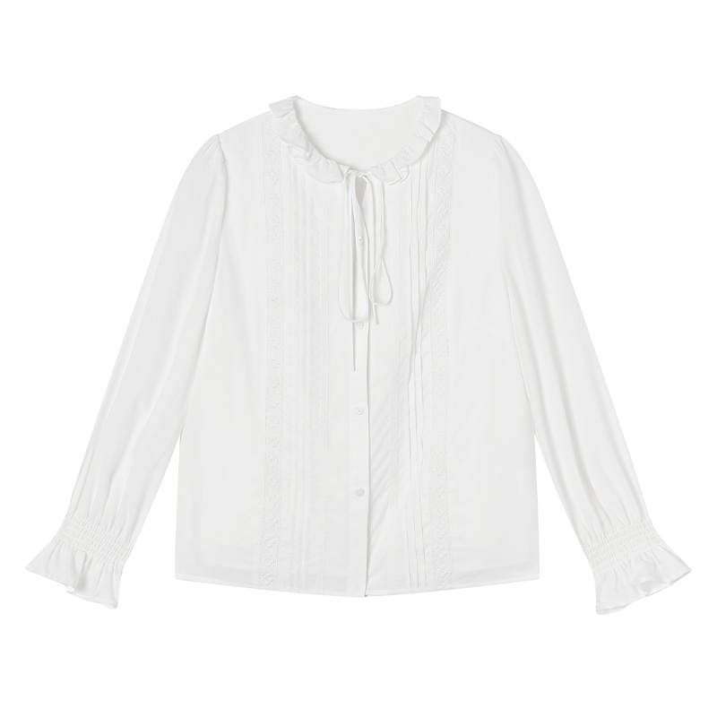 XIANGYING Shirts Women's White Crew Neck Moderate Shirt