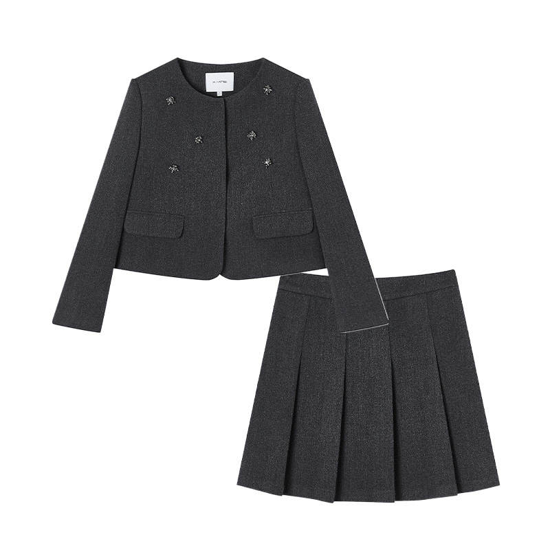 XIANGYING Two Piece Skirt Sets Women's Dark Gray Crew Neck Moderate Short