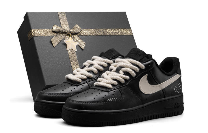 Nike Nike Air Force 1 Leather Cushioning Slip Resistant Low top Skateboard Shoes Women's Black Pink Box