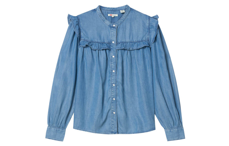 Levis Levis Denim Shirts Women's Blue Crew Neck Thin Denim