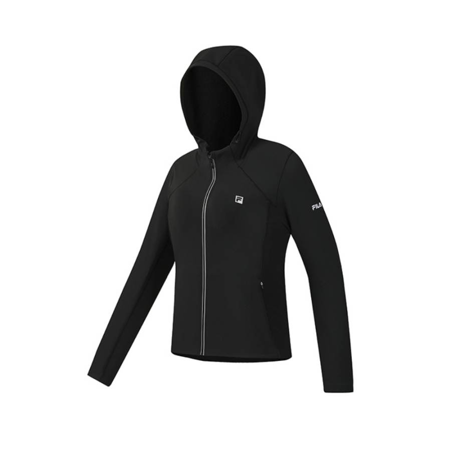 FILA Fitness Jackets Women's Pitch Black BK Hooded Fleece Lined Other