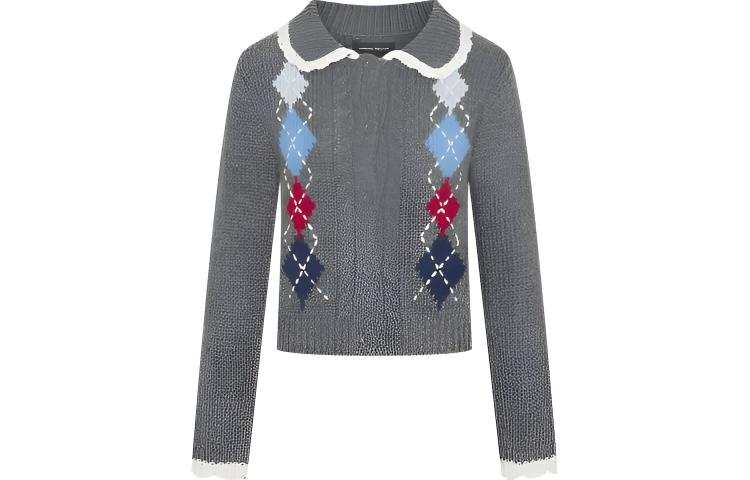 URBAN REVIVO Knitwear Women's Cool Gray Lapel Moderate Cardigan