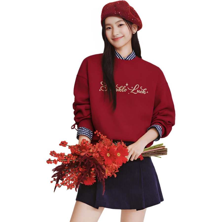 Semir Sweatshirts Women's China Red 60604 Crew Neck Moderate Regular