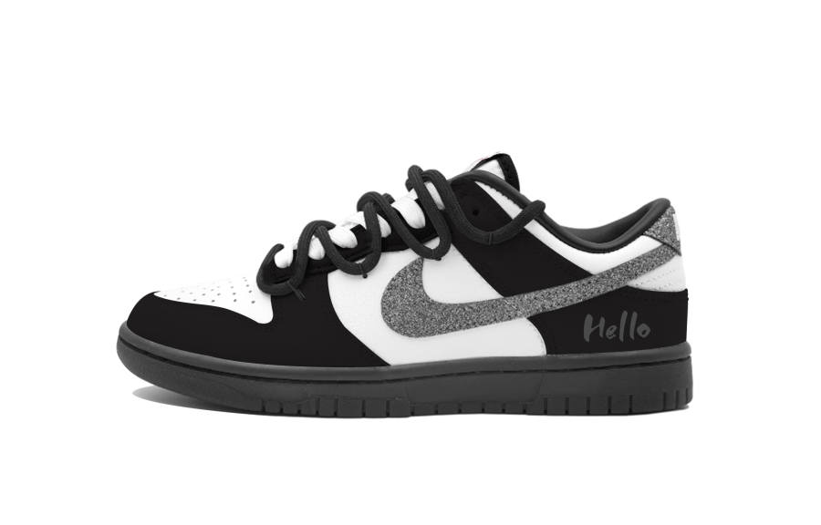 Nike Nike Dunk Ink White Silver Sparkle Abrasion Resistant Low top Skateboard Shoes Unisex White Black Silver
