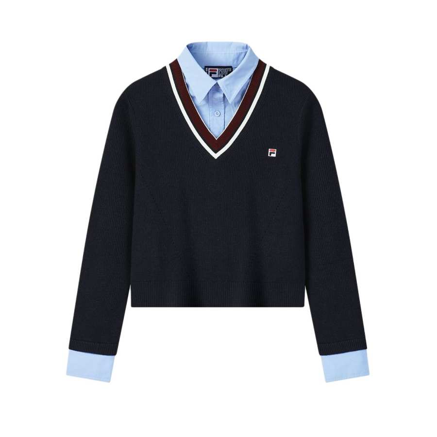 FILA Heritage Knitwear Women's Tide Blue Lapel Moderate