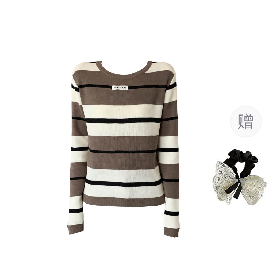 CPAURA Knitwear Women's Coffee+Hair Tie Comes With Crew Neck Moderate Base Layer