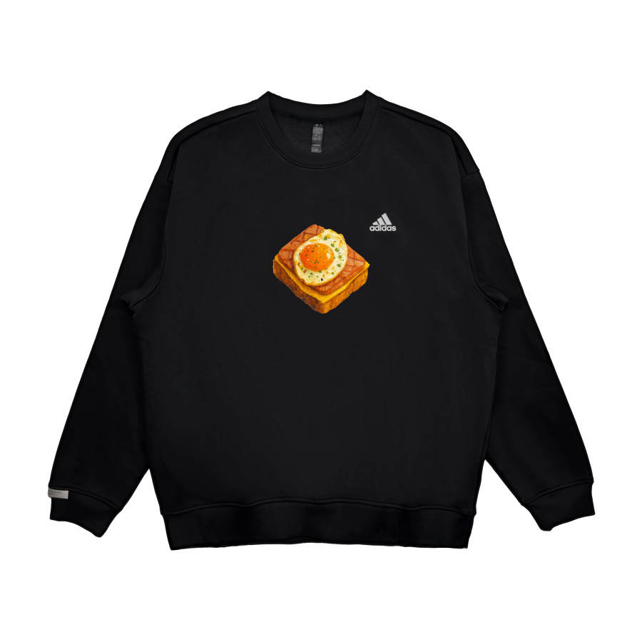 Adidas Adidas LABEL Cheeses Puffy Print Fleece Lined Drop Shoulder Sports American Crew Neck Long Sleeved Sweatshirt Unisex