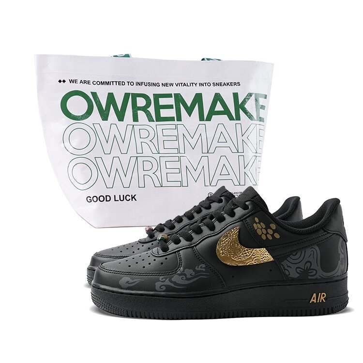 Nike Nike Air Force 1 Low top Skateboard Shoes Unisex Black Gold
