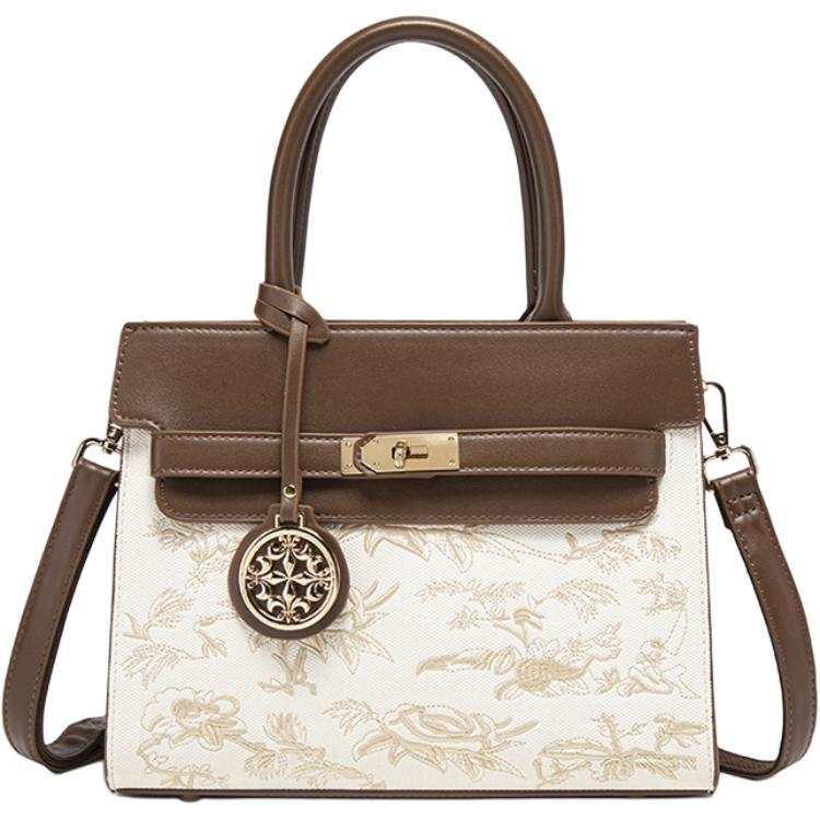 PAYOT Synthetic Leather Handbag Regular Women's Ecru & Brown