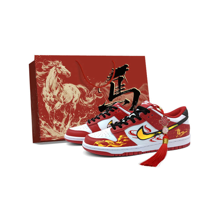 Nike Nike Dunk Low top Skateboard Shoes Unisex Red White Gold
