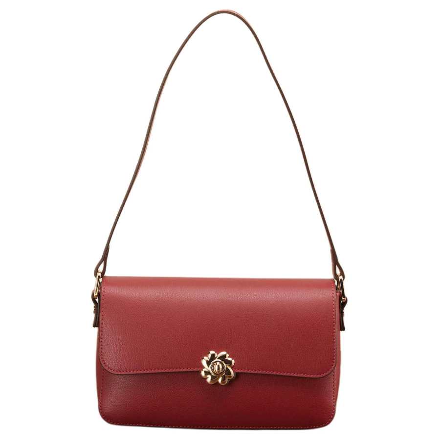 YEARCON Cow Leather Shoulder Bag Women's Burgundy/Black