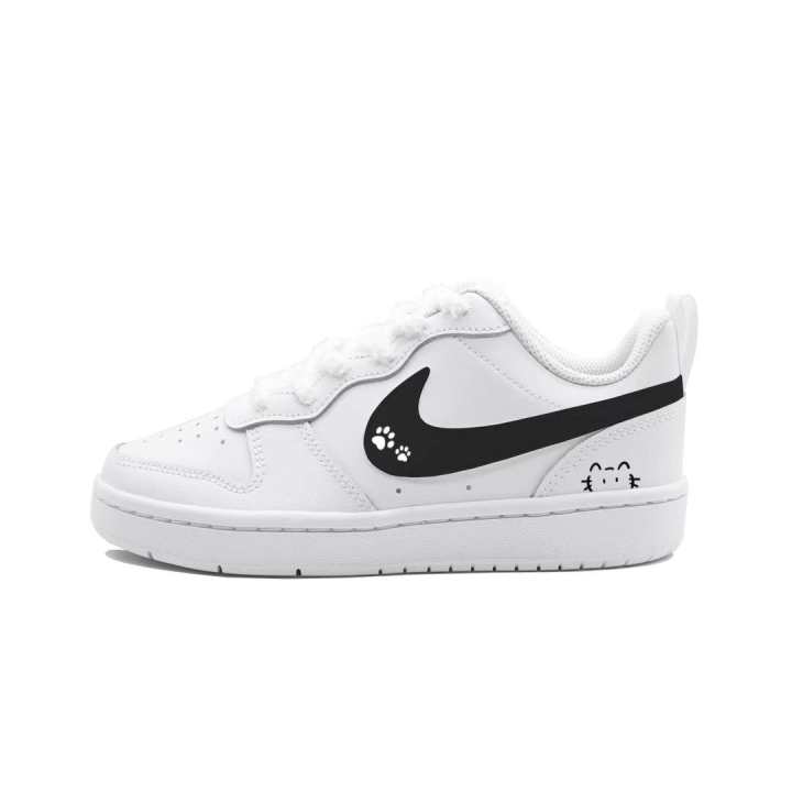 Nike Nike Court Borough Black Cat Paw Coverage Height Increasing Abrasion Resistant Low top Skateboard Shoes Women's
