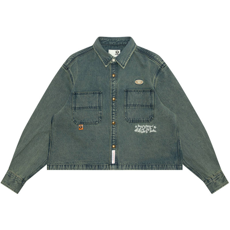Aape Shirts Women's Blue BLL Lapel Moderate Denim