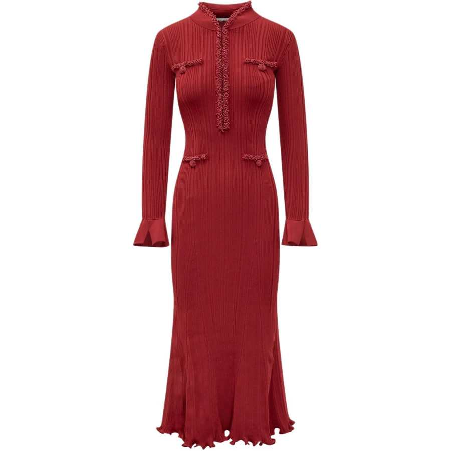 Self-portrait beaded-trim ribbed midi dress