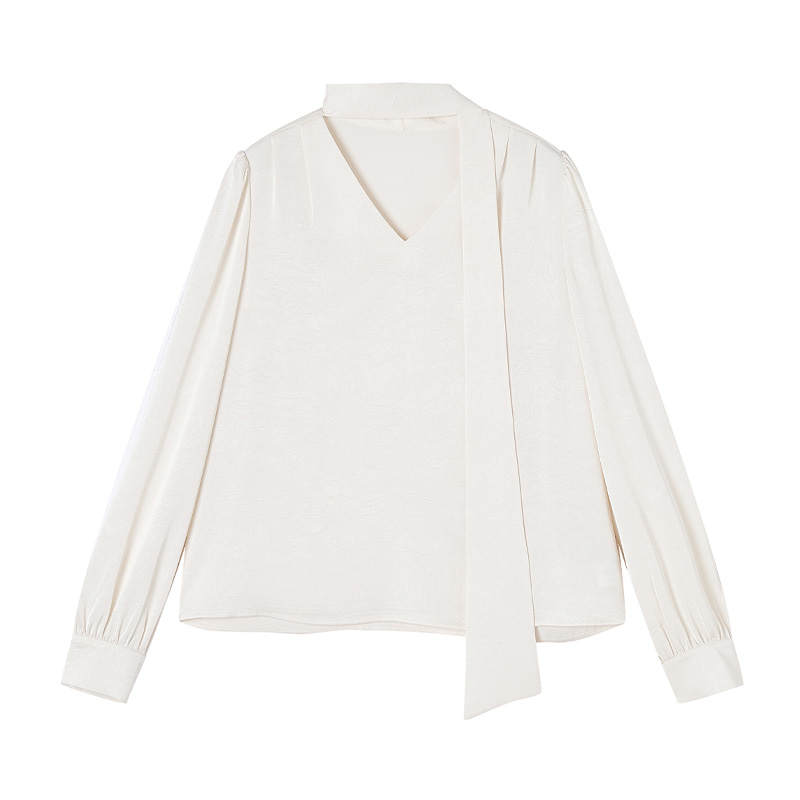 XIANGYING Shirts Women's Ecru V Neck Moderate