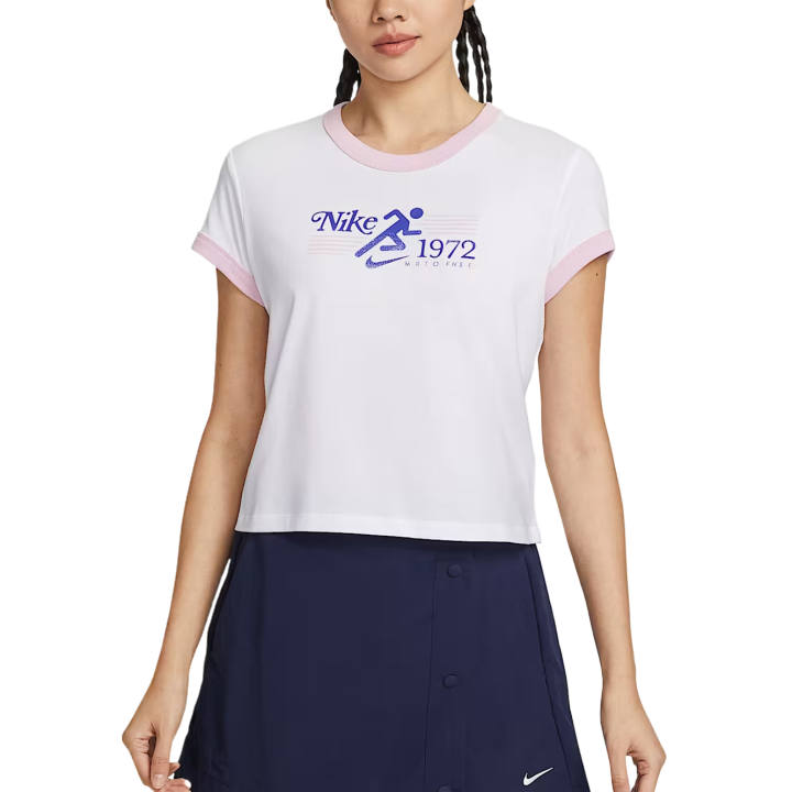 Nike Nike T Shirts Women's White/Light Arctic Pink/Palamon Blue Crew Neck Moderate